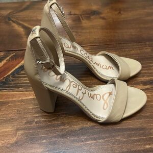 Sam Edelman Yaro Block Heel Sandal Office Simple Open Toe 6.5 Nude Neutral